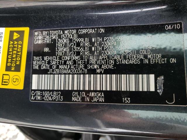 JTJZB1BA8A2003678 - 2010 LEXUS RX 450 GRAY photo 10