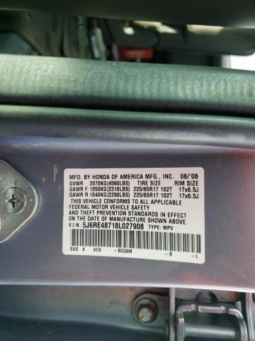 5J6RE48718L027908 - 2008 HONDA CR-V EXL BLUE photo 10