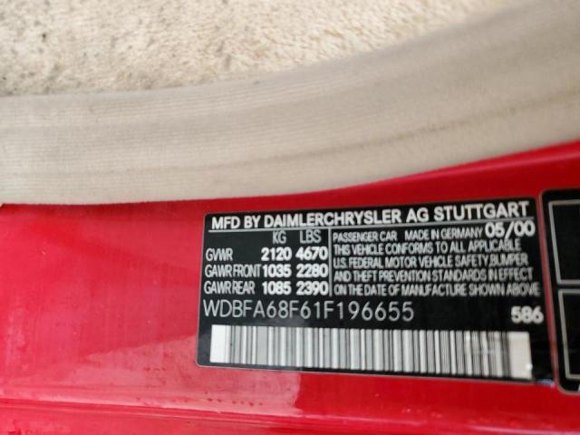 WDBFA68F61F196655 - 2001 MERCEDES-BENZ SL 500 RED photo 10