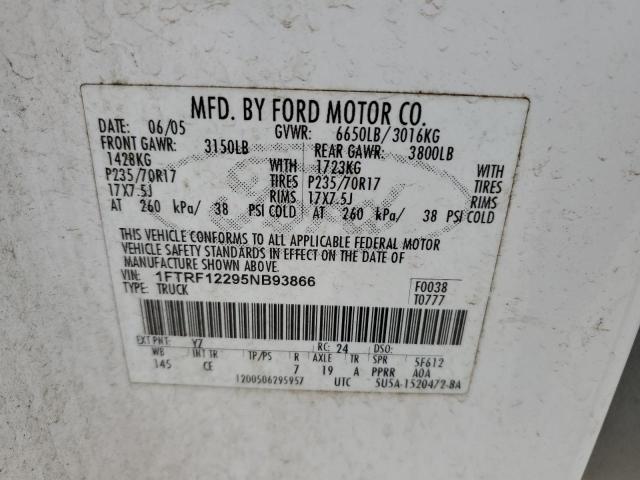 1FTRF12295NB93866 - 2005 FORD F150 WHITE photo 10