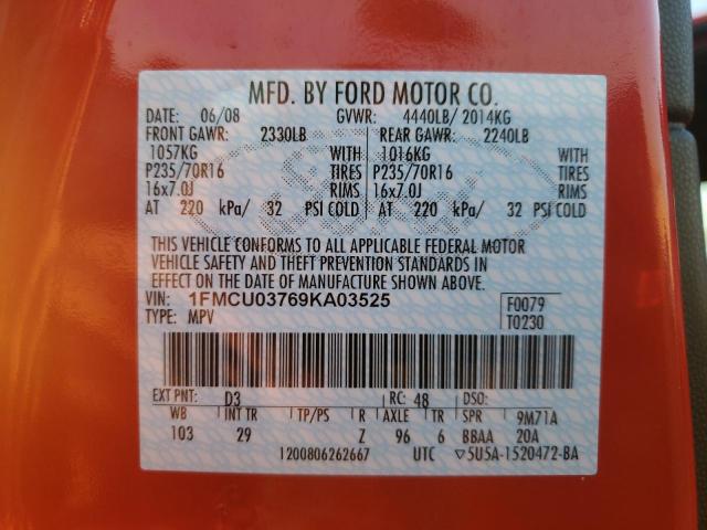 1FMCU03769KA03525 - 2009 FORD ESCAPE RED photo 10