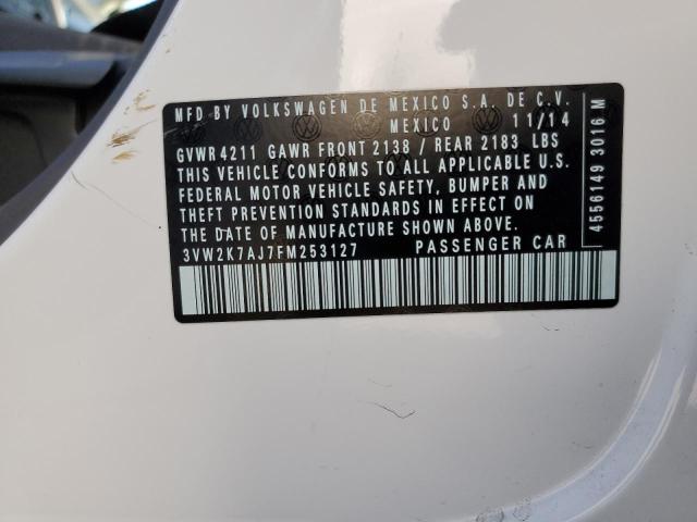 3VW2K7AJ7FM253127 - 2015 VOLKSWAGEN JETTA BASE WHITE photo 10