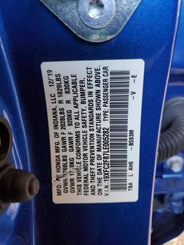 19XFC2F87LE005282 - 2020 HONDA CIVIC SPOR 蓝色 照片 10