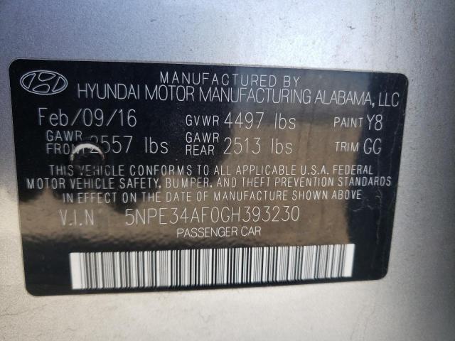 5NPE34AF0GH393230 - 2016 HYUNDAI SONATA SPO SILVER photo 10