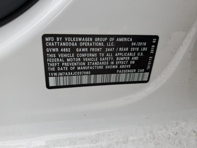 1VWJM7A34JC037060 - 2018 VOLKSWAGEN PASSAT GT WHITE photo 10