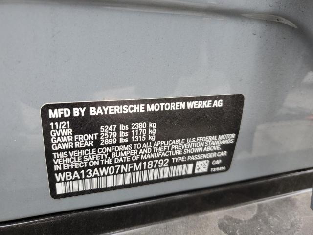 WBA13AW07NFM18792 - 2022 BMW M440XI GRA GRAY photo 10