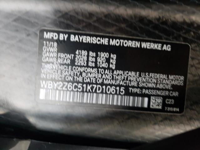 WBY2Z6C51K7D10615 - 2019 BMW I8 BLACK photo 10