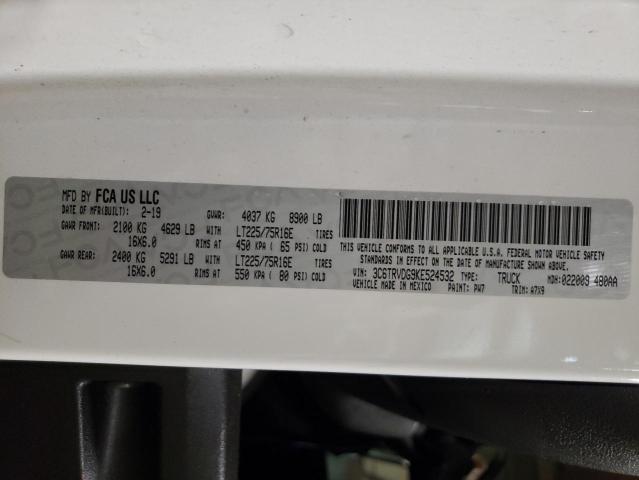 3C6TRVDG9KE524532 - 2019 RAM PROMASTER WHITE photo 10