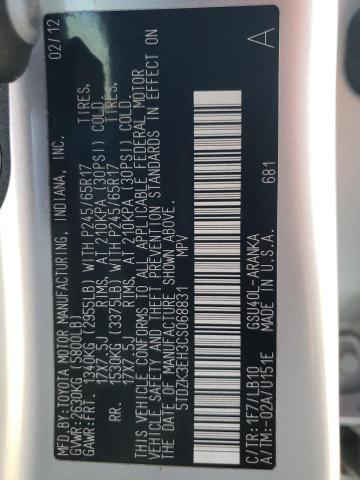 5TDZK3EH3CS068831 - 2012 TOYOTA HIGHLANDER Gümüş foto 10
