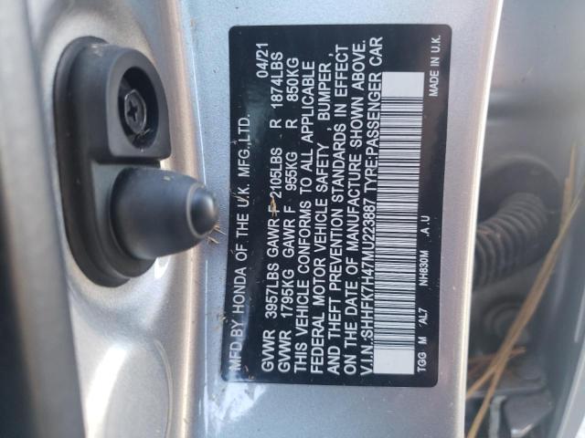 SHHFK7H47MU223887 - 2021 HONDA CIVIC SPOR SILVER photo 10