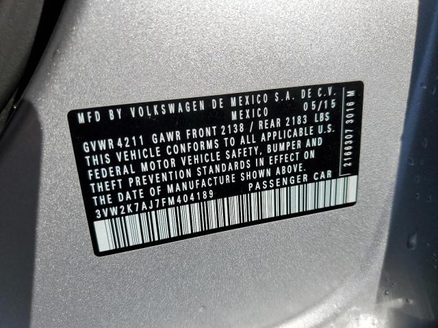 3VW2K7AJ7FM404189 - 2015 VOLKSWAGEN JETTA BASE SILVER photo 10