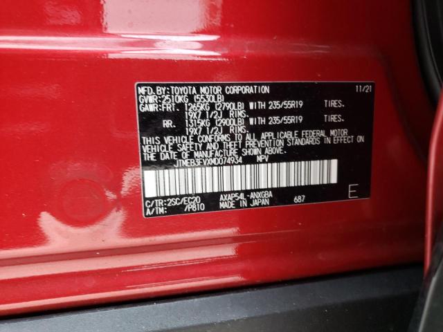 JTMEB3FVXMD074934 - 2021 TOYOTA RAV4 PRIME RED photo 10