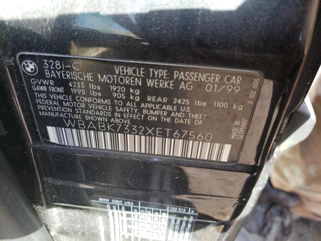 WBABK7332XET67560 - 1999 BMW 328 IC BLACK photo 10