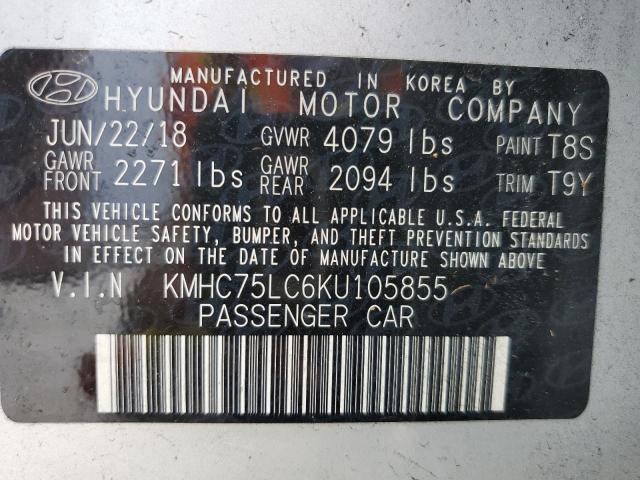 KMHC75LC6KU105855 - 2019 HYUNDAI IONIQ SEL SILVER photo 10