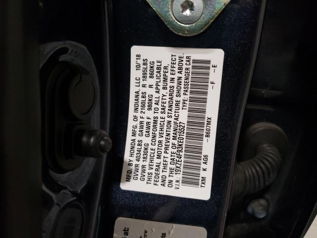 19XZE4F93KE015527 - 2019 HONDA INSIGHT TO BLUE photo 10