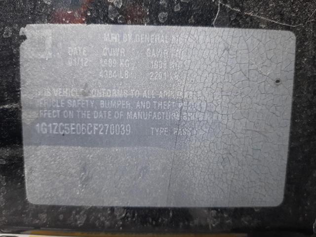 1G1ZC5E06CF270039 - 2012 CHEVROLET MALIBU 1LT შავი ფოტო 10