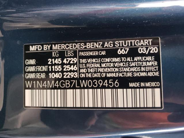 W1N4M4GB7LW039456 - 2020 MERCEDES-BENZ GLB 250 BLUE photo 10