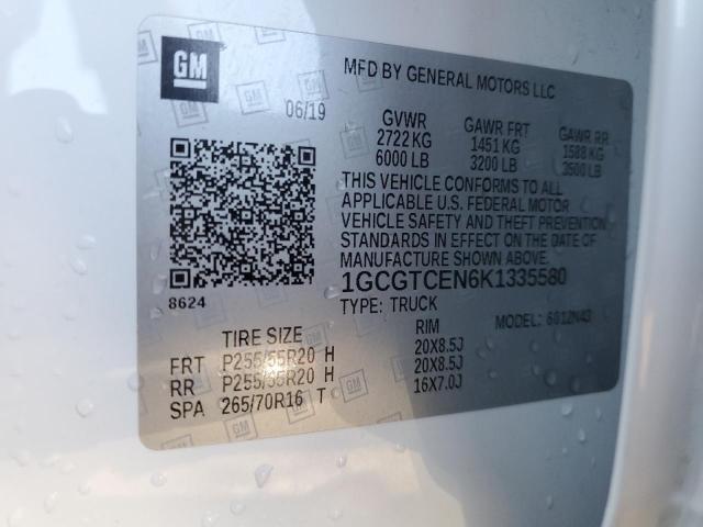 1GCGTCEN6K1335580 - 2019 CHEVROLET COLORADO L WHITE photo 10