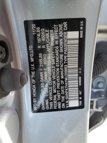 SHHFK7H41MU209953 - 2021 HONDA CIVIC SPOR SILVER photo 10