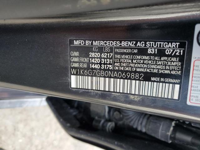 W1K6G7GB0NA069882 - 2022 MERCEDES-BENZ S 580 4MAT BLACK photo 10