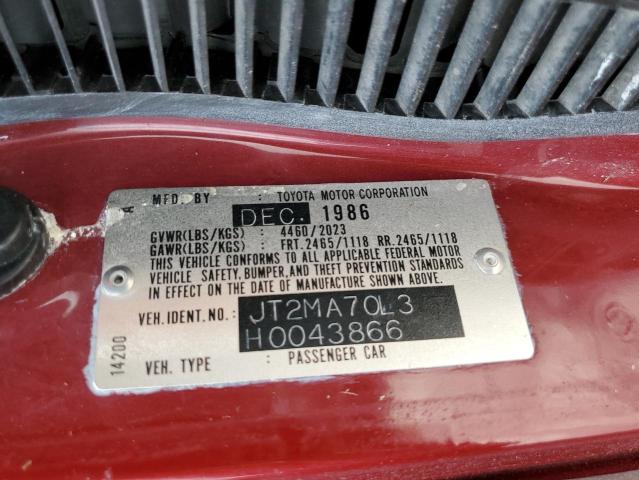 JT2MA70L3H0043866 - 1987 TOYOTA SUPRA RED photo 10