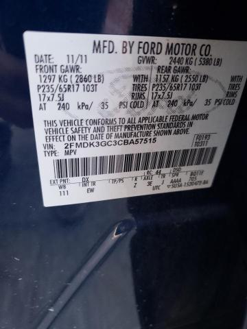 2FMDK3GC3CBA57515 - 2012 FORD EDGE SE BLUE photo 10