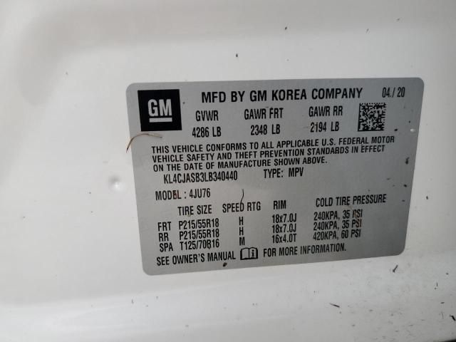 KL4CJASB3LB340440 - 2020 BUICK ENCORE PRE WHITE photo 10