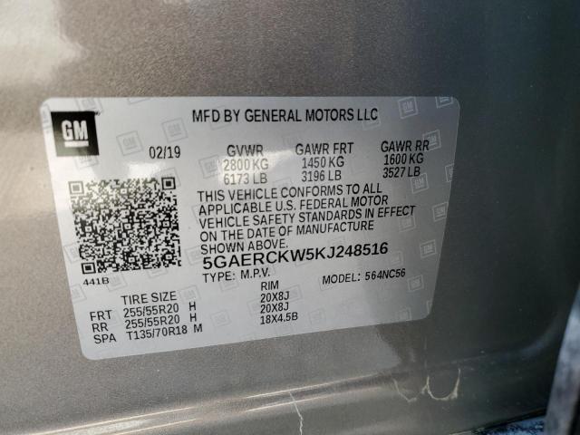 5GAERCKW5KJ248516 - 2019 BUICK ENCLAVE PR GRAY photo 10