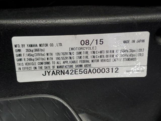 JYARN42E5GA000312 - 2016 YAMAHA YZFR1S GRAY photo 10