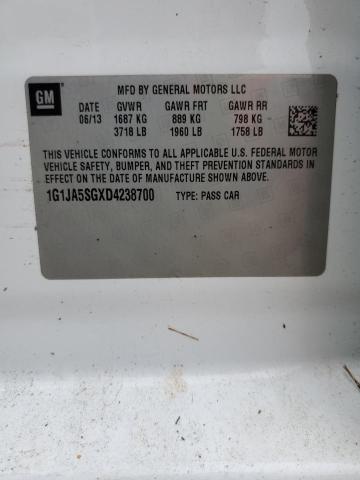 1G1JA5SGXD4238700 - 2013 CHEVROLET SONIC LS WHITE photo 10