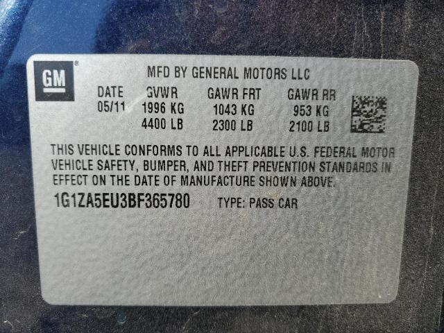 1G1ZA5EU3BF365780 - 2011 CHEVROLET MALIBU LS BLUE photo 10