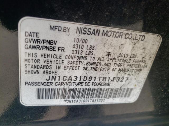 JN1CA31D91T811327 - 2001 NISSAN MAXIMA BLACK photo 10