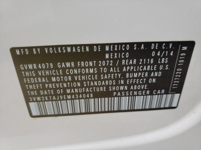 3VW2K7AJ9EM434048 - 2014 VOLKSWAGEN JETTA BASE WHITE photo 10