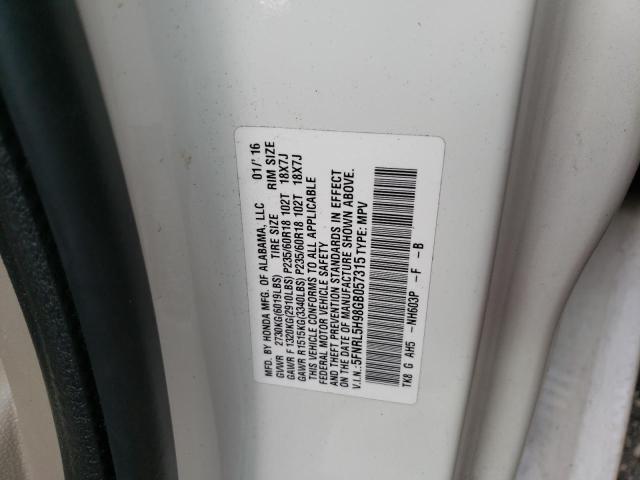 5FNRL5H98GB057315 - 2016 HONDA ODYSSEY TO WHITE photo 10