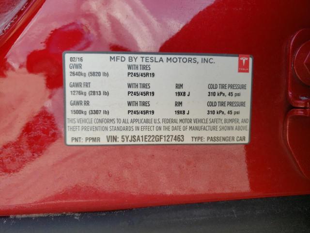 5YJSA1E22GF127463 - 2016 TESLA MODEL S Կարմիր լուսանկար 10