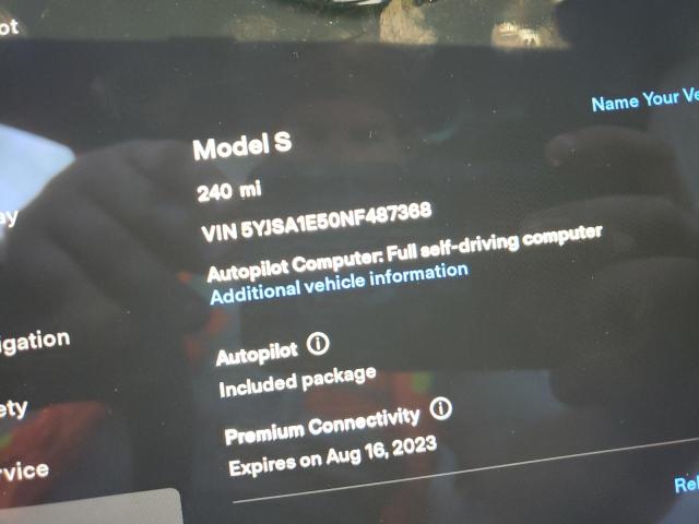 5YJSA1E50NF487368 - 2022 TESLA MODEL S Սև լուսանկար 8