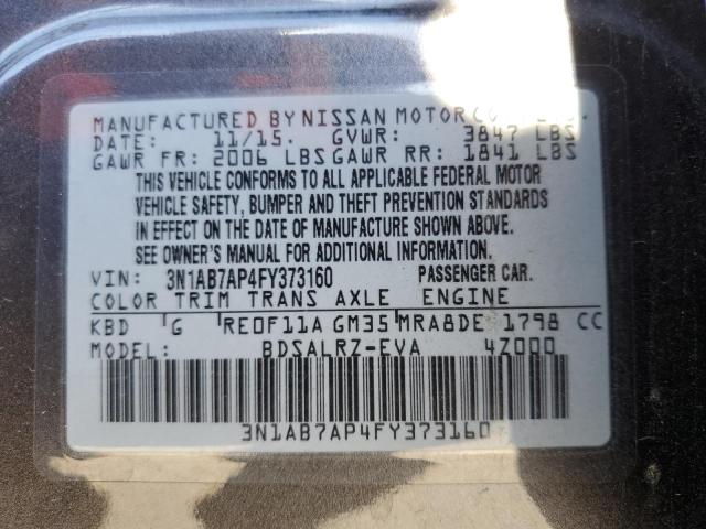 3N1AB7AP4FY373160 - 2015 NISSAN SENTRA GRAY photo 10