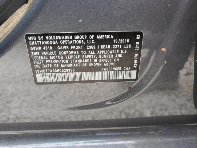 1VWDT7A30HC026986 - 2017 VOLKSWAGEN PASSAT R-L GRAY photo 10
