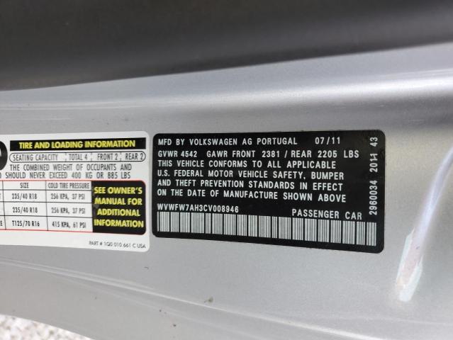 WVWFW7AH3CV008946 - 2012 VOLKSWAGEN EOS LUX 银色 照片 10