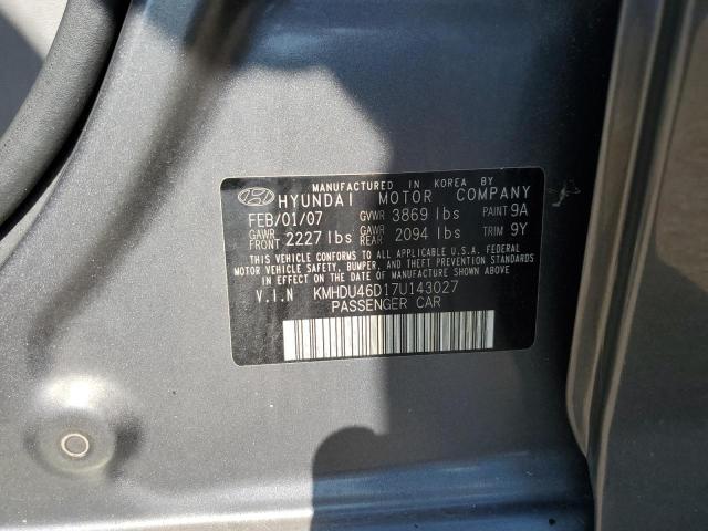 KMHDU46D17U143027 - 2007 HYUNDAI ELANTRA GRAY photo 10