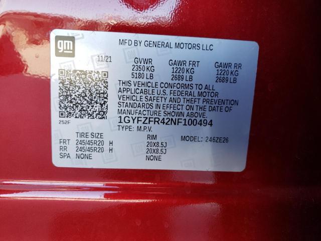 1GYFZFR42NF100494 - 2022 CADILLAC XT4 SPORT RED photo 10