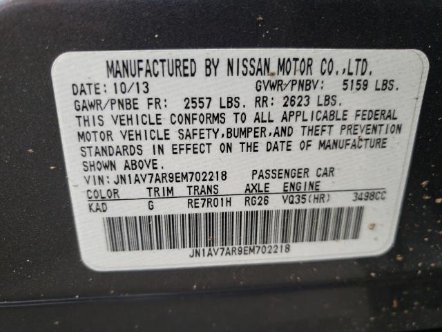 JN1AV7AR9EM702218 - 2014 INFINITI Q50 HYBRID GRAY photo 10