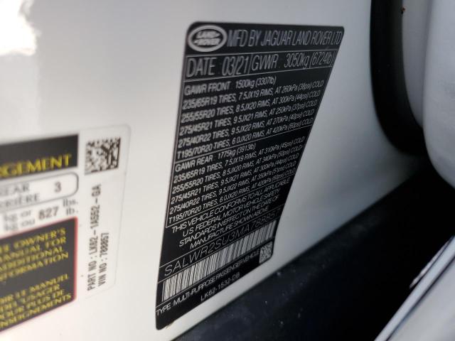 SALWR2SU3MA788857 - 2021 LAND ROVER RANGE ROVE WHITE photo 10