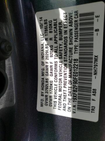 19XFB2F90FE012218 - 2015 HONDA CIVIC EXL Boz foto 10