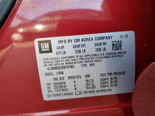 KL4MMBS22MB107863 - 2021 BUICK ENCORE GX RED photo 10