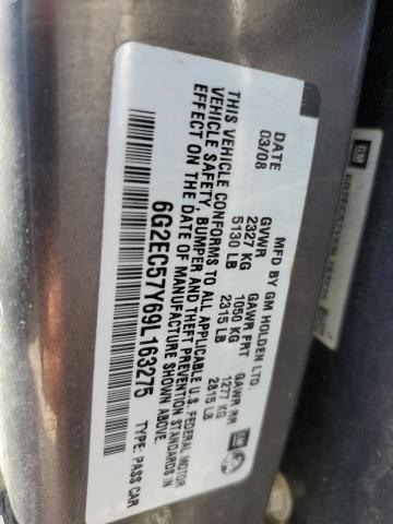 6G2EC57Y69L163275 - 2009 PONTIAC G8 GT CHARCOAL photo 10