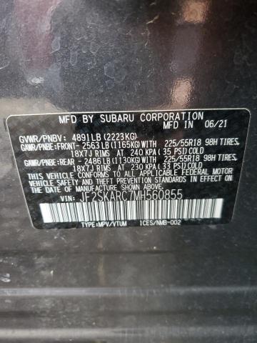 JF2SKARC7MH560855 - 2021 SUBARU FORESTER S ნაცრისფერი ფოტო 10