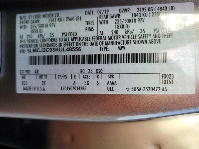 5LMCJ2C93KUL48556 - 2019 LINCOLN MKC SELECT 米色 照片 10