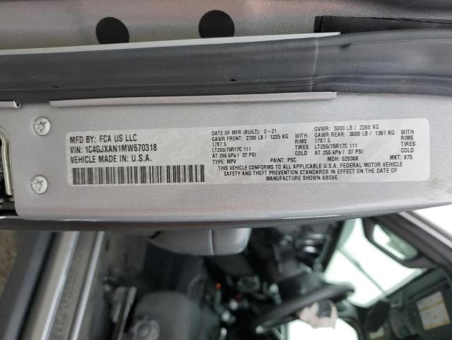 1C4GJXAN1MW670318 - 2021 JEEP WRANGLER S ვერცხლისფერი ფოტო 10