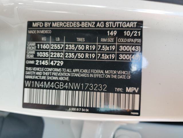 W1N4M4GB4NW173232 - 2022 MERCEDES-BENZ GLB 250 WHITE photo 10